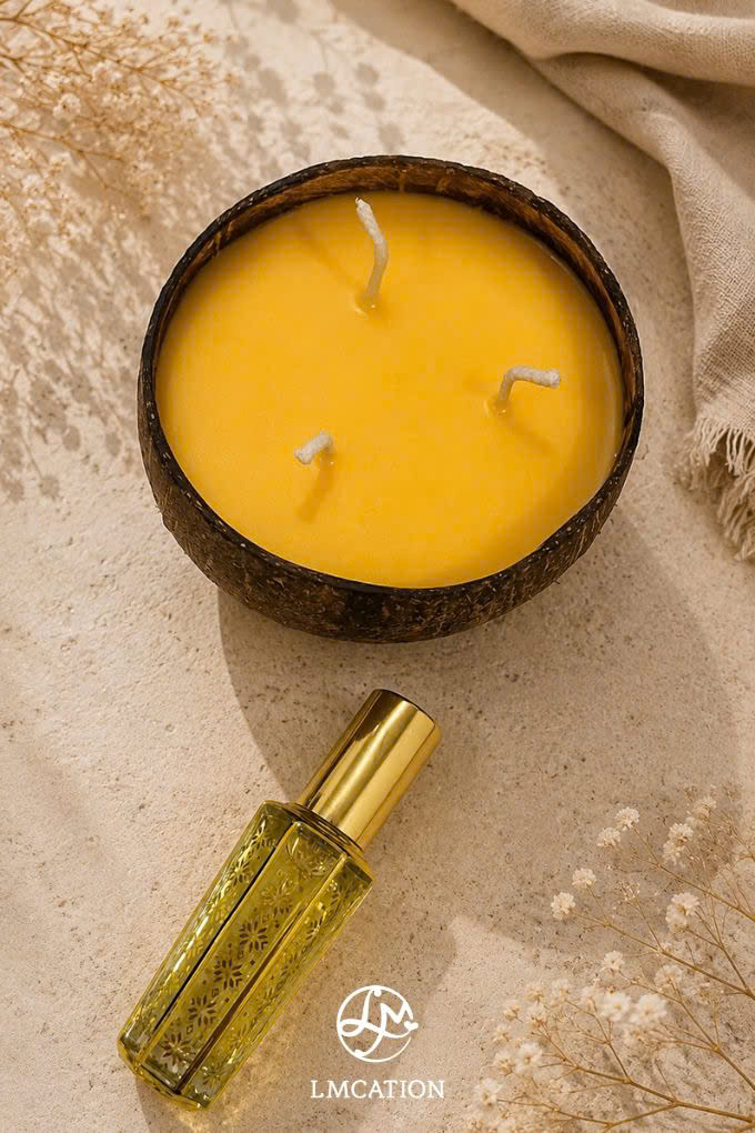 Coconut Shell Candle & Golden Treasure Perfume Set – Limited Edition