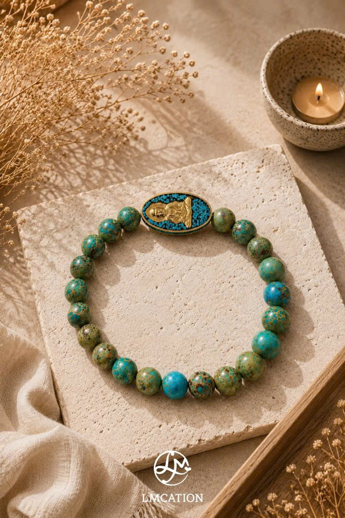 Unique Jasper stone bracelet with Buddha charm