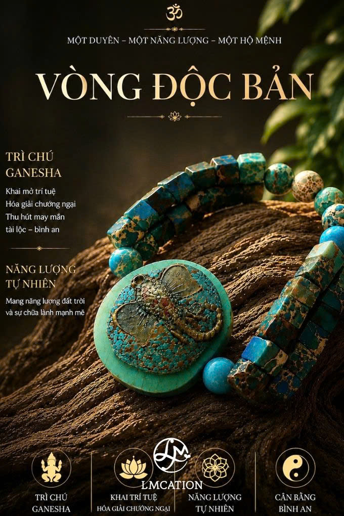 Độc bản vòng tay đá Jasper charm thần Ganesha
