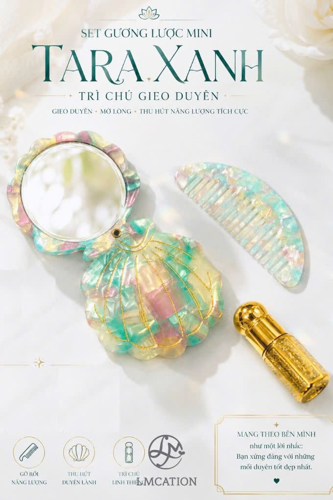 Unique Emerald-Tone Mini Mirror, Comb & Perfume Set