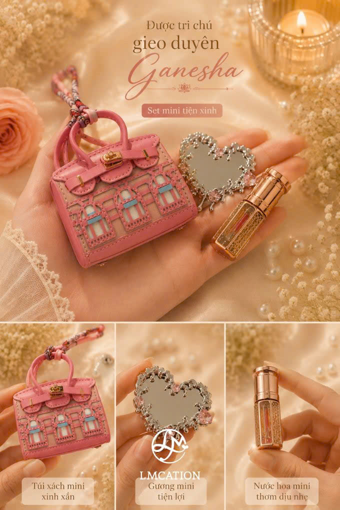 Unique Ruby Mini Charm Set: Handbag, Mirror & Perfume