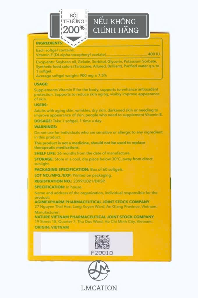 Viên uống bổ sung Vitamin E chống lão hoá làm đẹp da