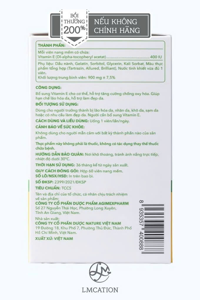Viên uống bổ sung Vitamin E chống lão hoá làm đẹp da